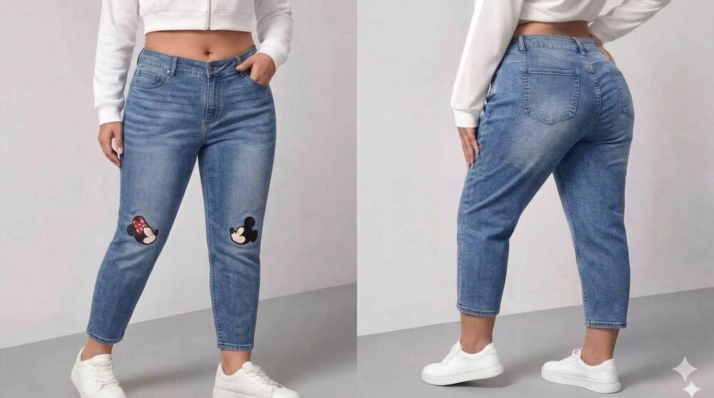 DISNEY Crop Tapered Mickey Minnie Stretch Women's Jeans - 24P 42W x 25L - Blue